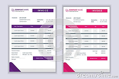 Business invoice form template. Vector Illustration
