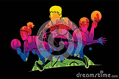 Group of Ping Pong players, Table Tennis players action cartoon sport graphic vector. Vector Illustration