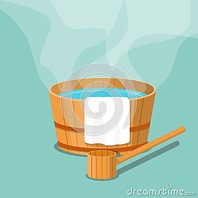 Hot spring icon,tub and towel isolated on background Vector Illustration