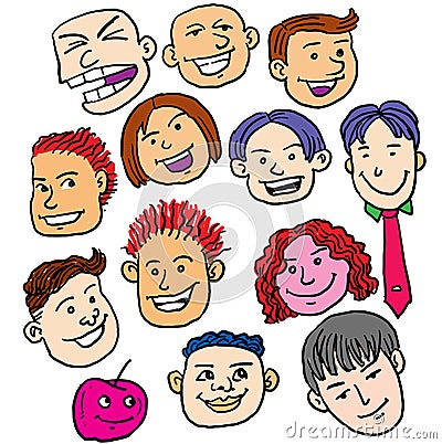 Various kids cartoon faces collection Vector Illustration