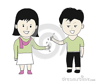 Men and women greeting each other Cartoon Illustration