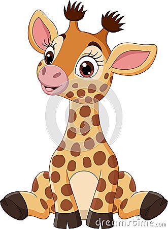 Cute baby giraffe cartoon sitting Vector Illustration