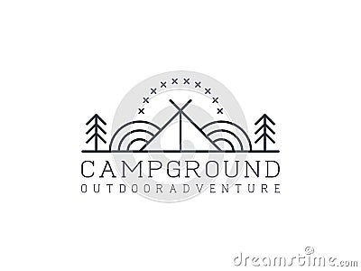 Minimalist line art camp, campground, mountain outdoor logo Vector Illustration