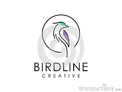 Adorable bird outline elegant logo design, vector ilustration bird concept Vector Illustration