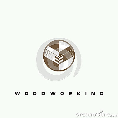 illustration consisting of a picture of a piece of wood and the inscription `woodworking` Vector Illustration
