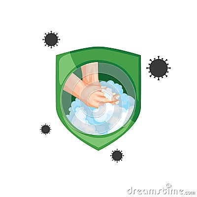 Vector washing hands with soap to guard. Vector Illustration