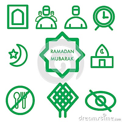 Media Icon Green Ramadan Kareem Line Style for any purposes website Vector Illustration