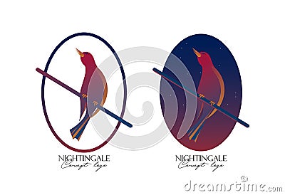 Nightingale, singing bird logo template Vector Illustration