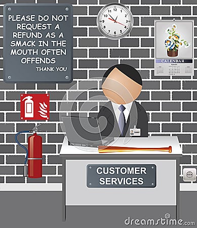 Comical customer services desk Vector Illustration