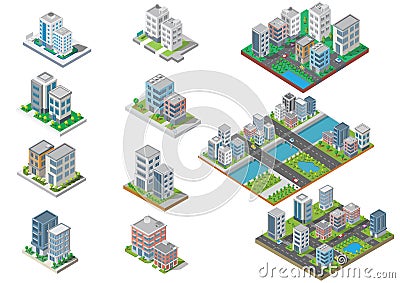 Set of Isometric Building vector. Vector Illustration