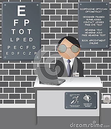 Comical dispensing opticians Vector Illustration
