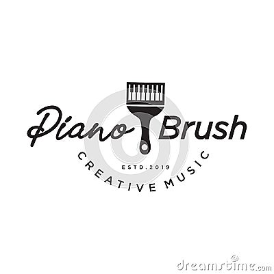 Creative Paint Brush Piano Logo Design Stock Vector . Artistic Paint Brush Music Logo Design Template Vector Illustration