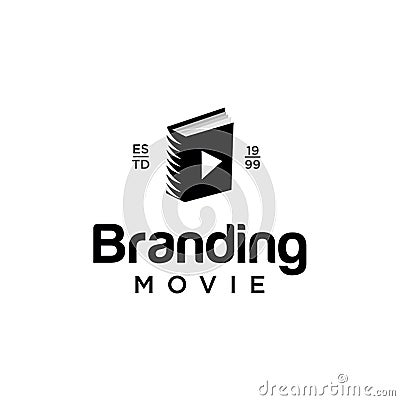 Movie Video Cinema Cinematography Film Production Logo With Book Illustration In Isolated White Background. Film Book Logo Design Vector Illustration