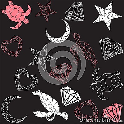 Print Vector abstract polygonal geometric abstract turtle, heart, rock, moon Vector Illustration