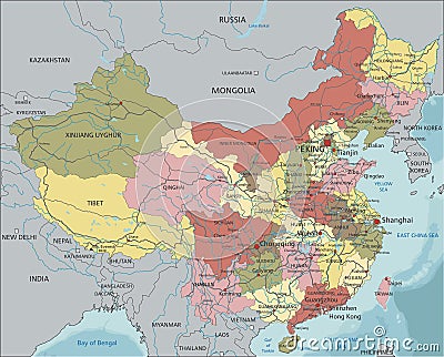 Highly Detailed China political map. Vector Illustration