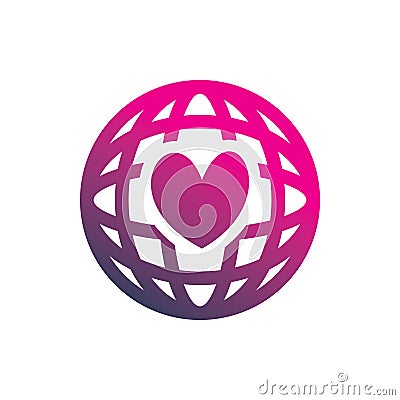 Full color global earth love hearth logo design Vector Illustration
