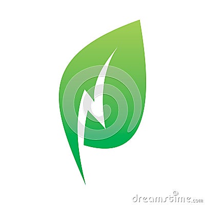 Green nature leaf lightning energy power logo design Vector Illustration