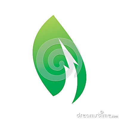 Green nature leaf lightning energy power logo design Vector Illustration