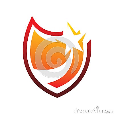 Red rising star secure shield logo design Vector Illustration