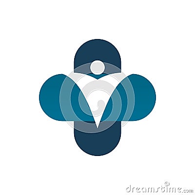 Blue plus people letter v logo design Vector Illustration