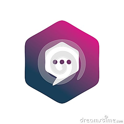 Full color cube hexagon chat logo design Vector Illustration