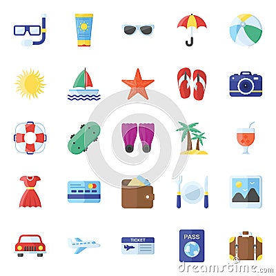 Pack Of Travelling Equipment Flat Icons Vector Illustration