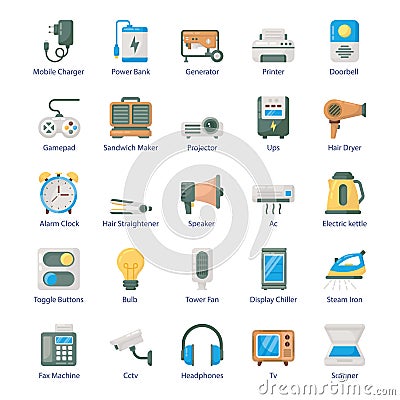 Pack Of Hardware Flat Icons Vector Illustration