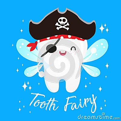 Cute pirate fairy tooth vector cartoon illustration Vector Illustration
