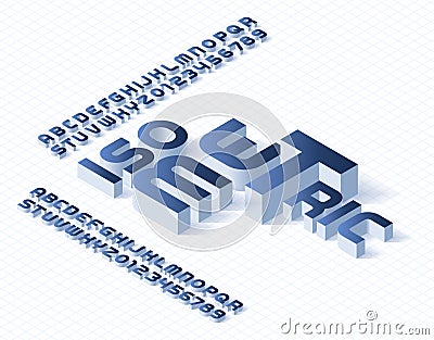 Isometric alphabet font. 3d effect letters, numbers and symbols with shadow. Vector Illustration