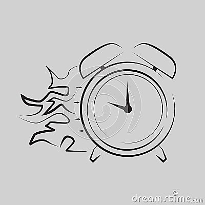 Illusrtration vector graphic of the alarm clock logo which is ringing with a very fiery fire next to it. Vector Illustration