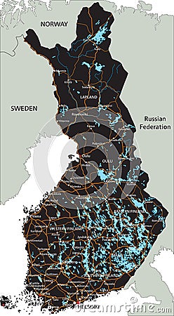 High detailed Finland road map with labeling. Vector Illustration