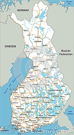 High detailed Finland road map with labeling. Vector Illustration
