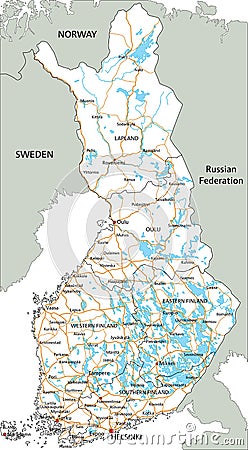 High detailed Finland road map with labeling. Vector Illustration