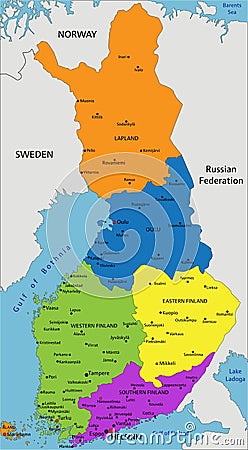 Colorful Finland political map with clearly labeled, separated layers. Vector Illustration