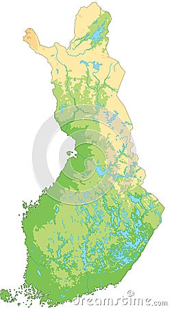 High detailed Finland physical map. Vector Illustration