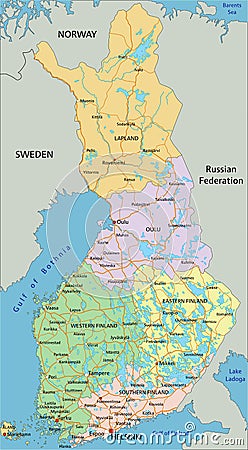 Finland - Highly detailed editable political map with labeling. Vector Illustration