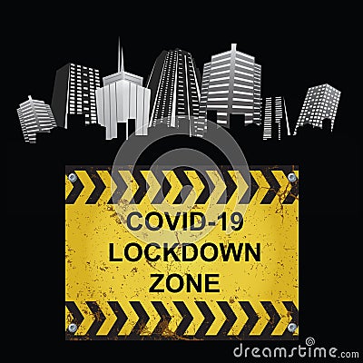 Warning virus lockdown zone sign Vector Illustration