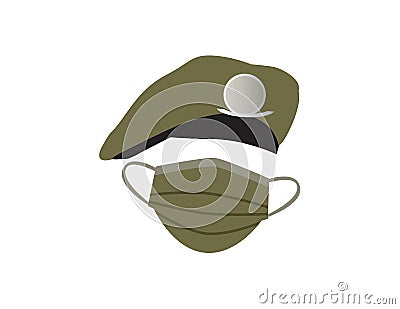 Green military hat and face mask Vector Illustration