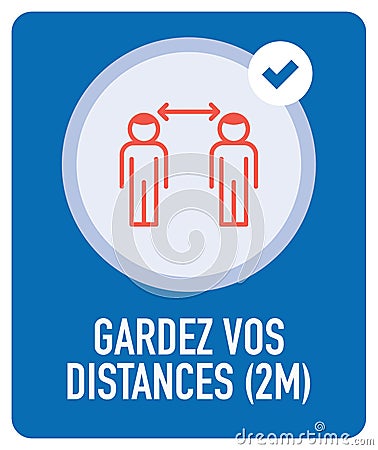 Social Distancing Sign in French. Vector Illustration