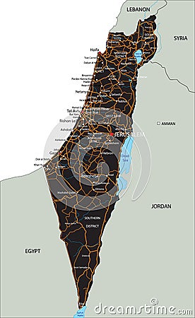 High detailed Israel road map with labeling. Vector Illustration