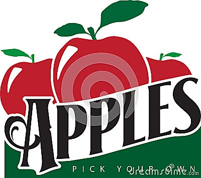 Pick your own apples farm stand sign Vector Illustration