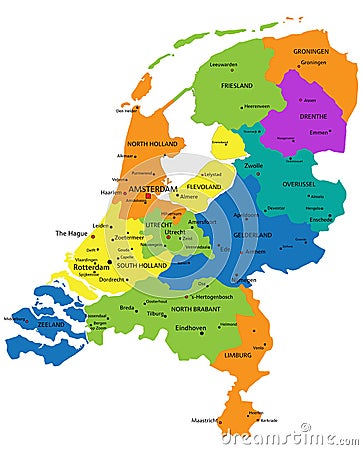 Colorful Netherlands political map with clearly labeled, separated layers. Vector Illustration