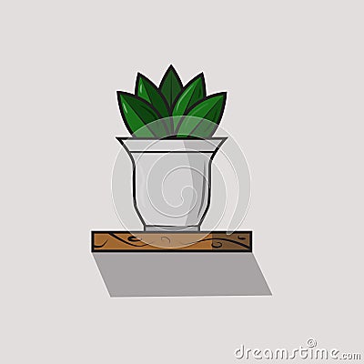 Illusrtration vector graphic of white pot with fertile plants on it and attached to the wall that is on the shelf. Fit for people Vector Illustration