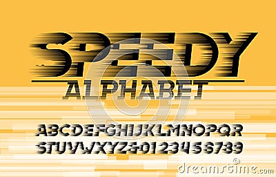 Speedy alphabet font. High speed effect letters and numbers. Abstract background. Vector Illustration