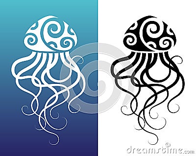 Jellyfish Maori style. Tattoo sketch or logo. Tribal ethno style. Vector Illustration