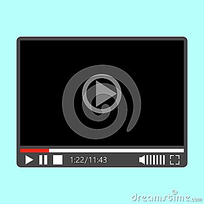 Full screen Video player with button play illustration. Cartoon Illustration