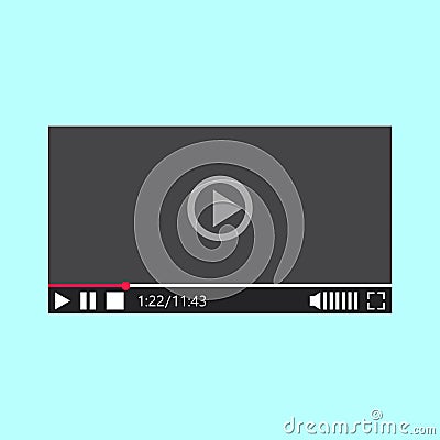 Full screen Video player with button play illustration. Cartoon Illustration