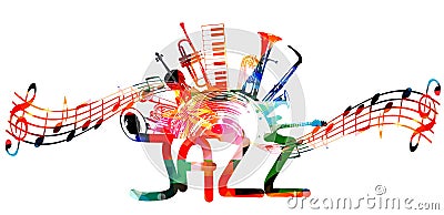 Colorful jazz music promotional poster with music instruments and notes isolated vector illustration. Artistic abstract background Vector Illustration