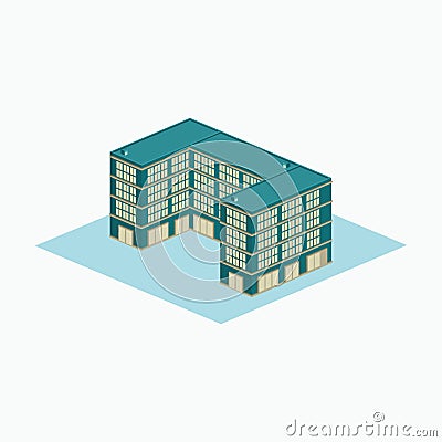 Luxury hotel - U shape isometric building Vector Illustration
