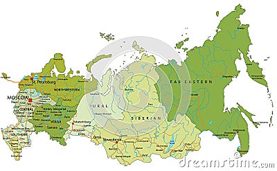 Highly detailed editable political map with separated layers. Russia. Vector Illustration